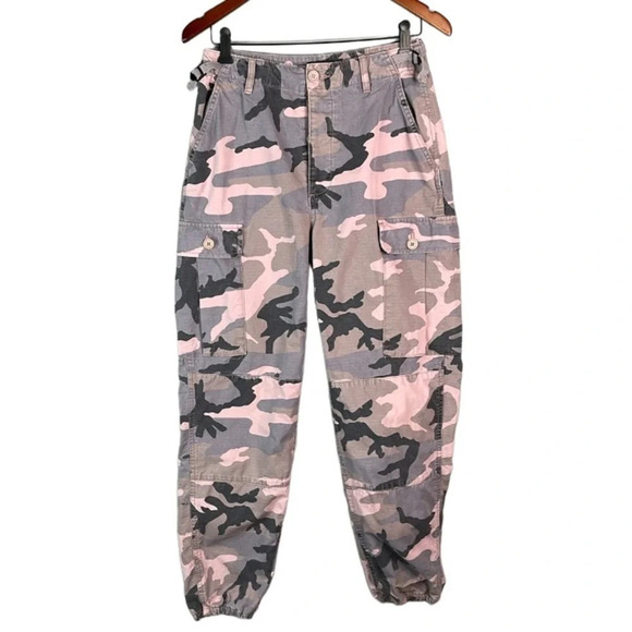 TOPSHOP Pink Grey Camo Cargo Utility Pants Jogger Canvas Adjustable Baddie 6 - Picture 2 of 13
